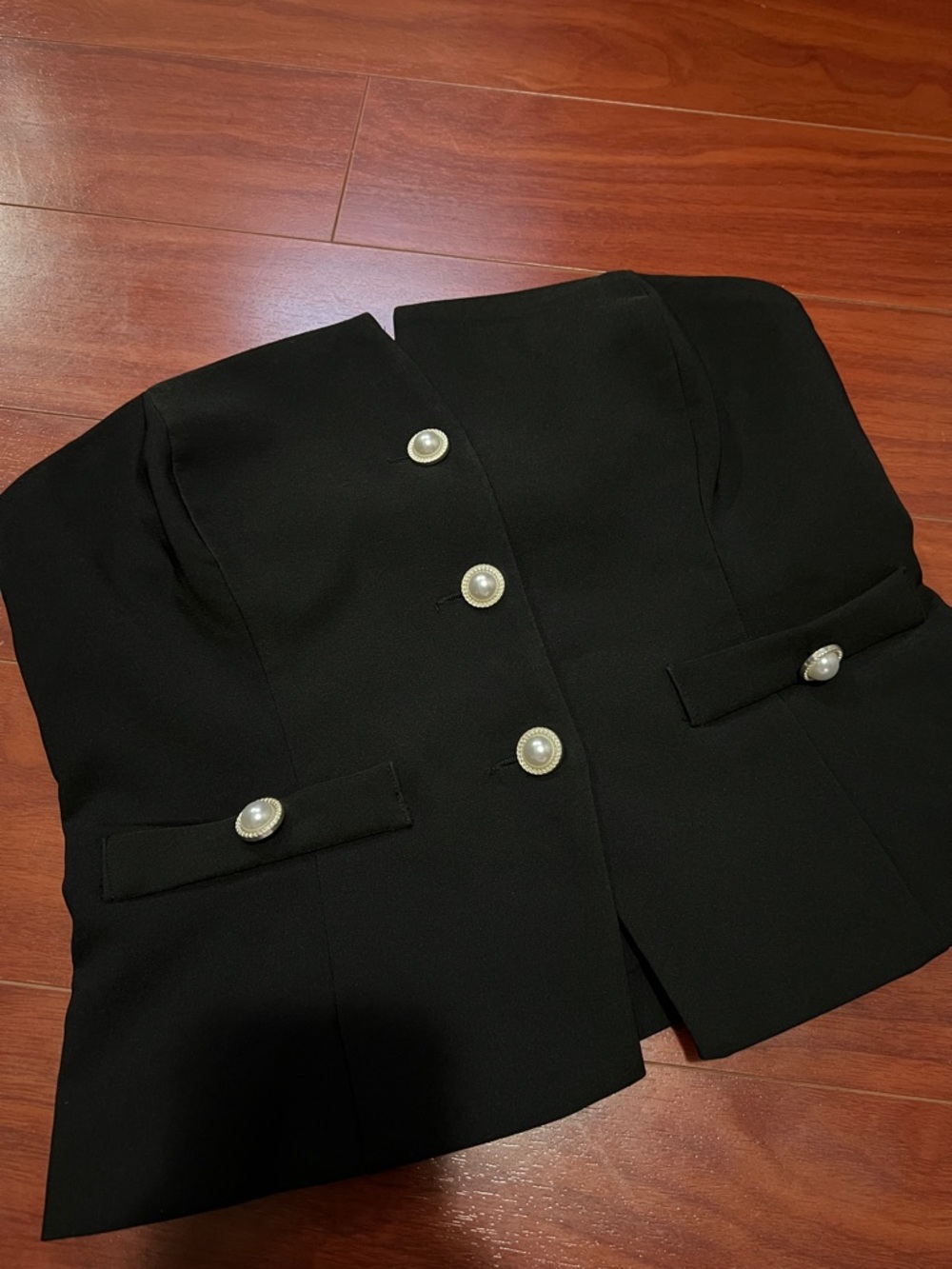 Dynamite Black Strapless Peplum Top with Pearl Buttons